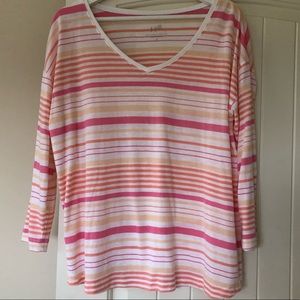 J.Jill Tee Multi Stripe V Neck Tee.  Sz M